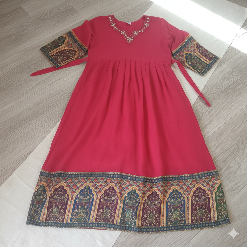 Women’s Black Printed Flared Long Kurti / Anarkali Gown