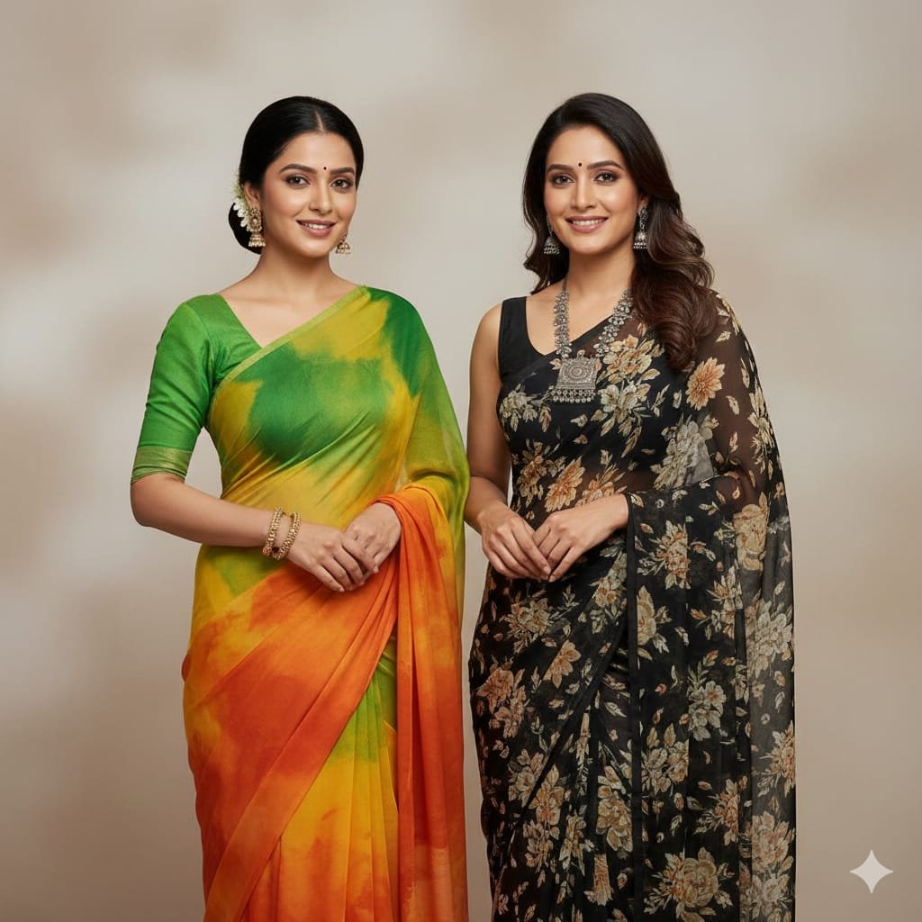 Trendy Designer Sarees Combo grey and multi colour (Pack of 2)