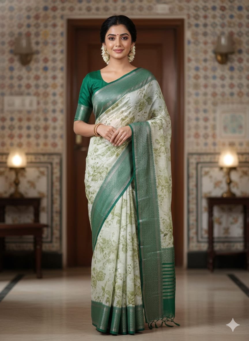 Elegant Floral Woven Soft Silk Saree