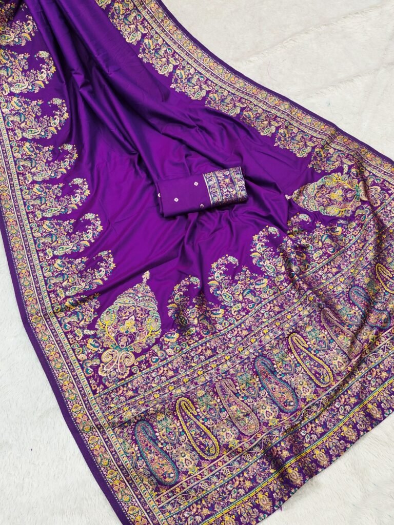 Kashmiri Handwoven Peacock Pashmina Silk Saree with Blouse Piece