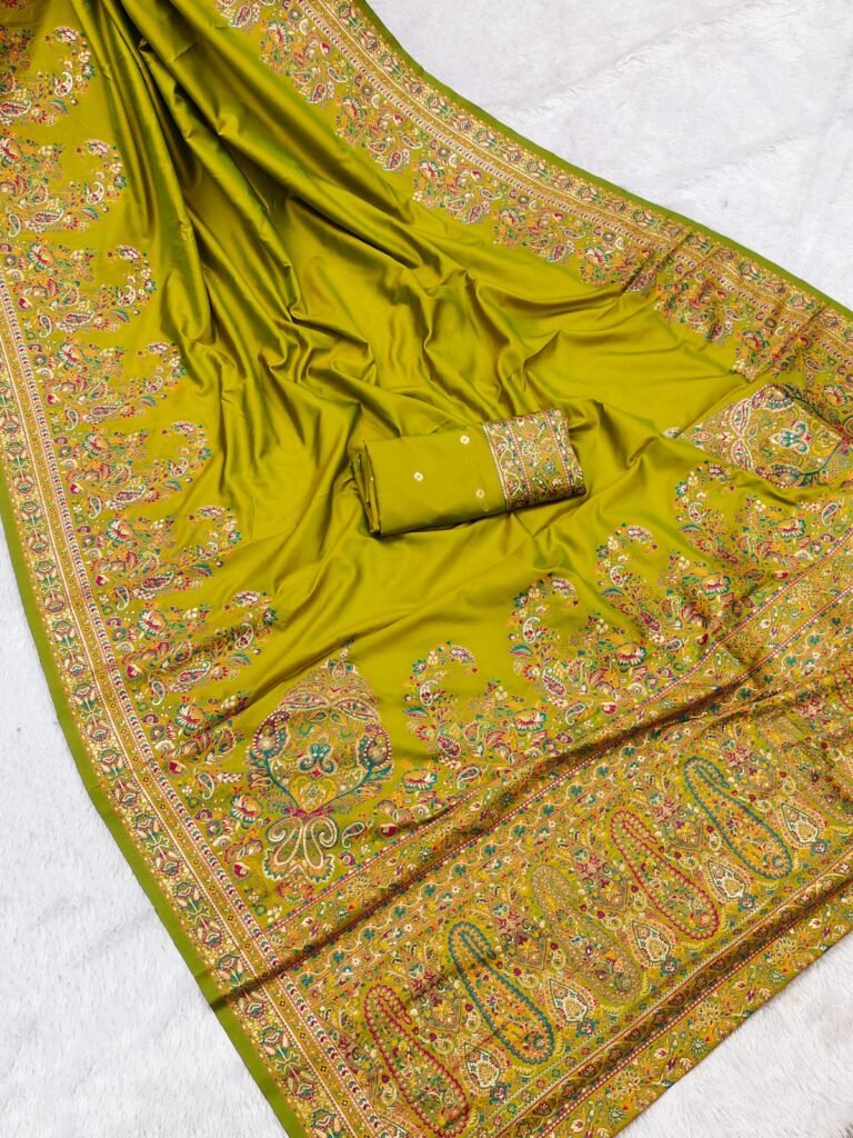 Kashmiri Handwoven Peacock Pashmina Silk Saree with Blouse Piece