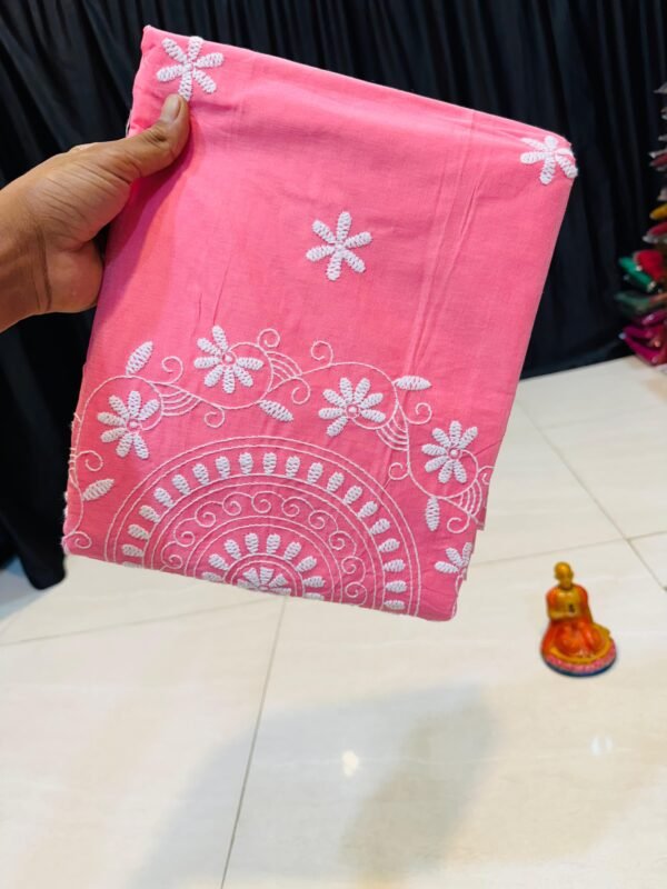 Elegant Baby Pink Handcrafted Lucknowi Katha Saree 