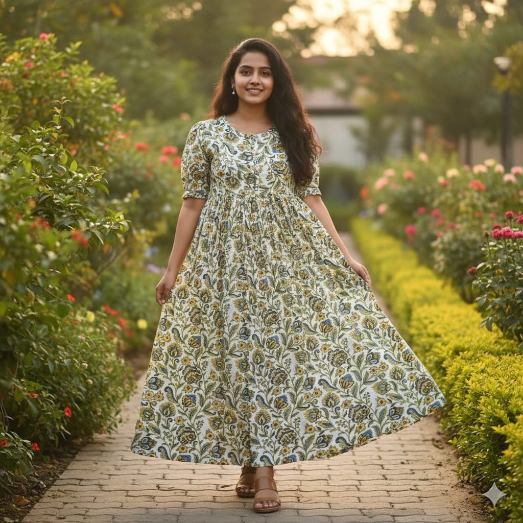 Floral Printed Cotton Anarkali Feeding Dress