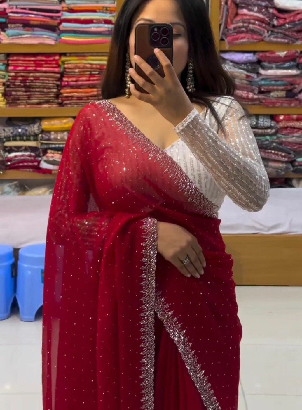 Handcrafted Chiffon Saree – Ultra-Soft Bridal & Partywear Drape (Free Size)