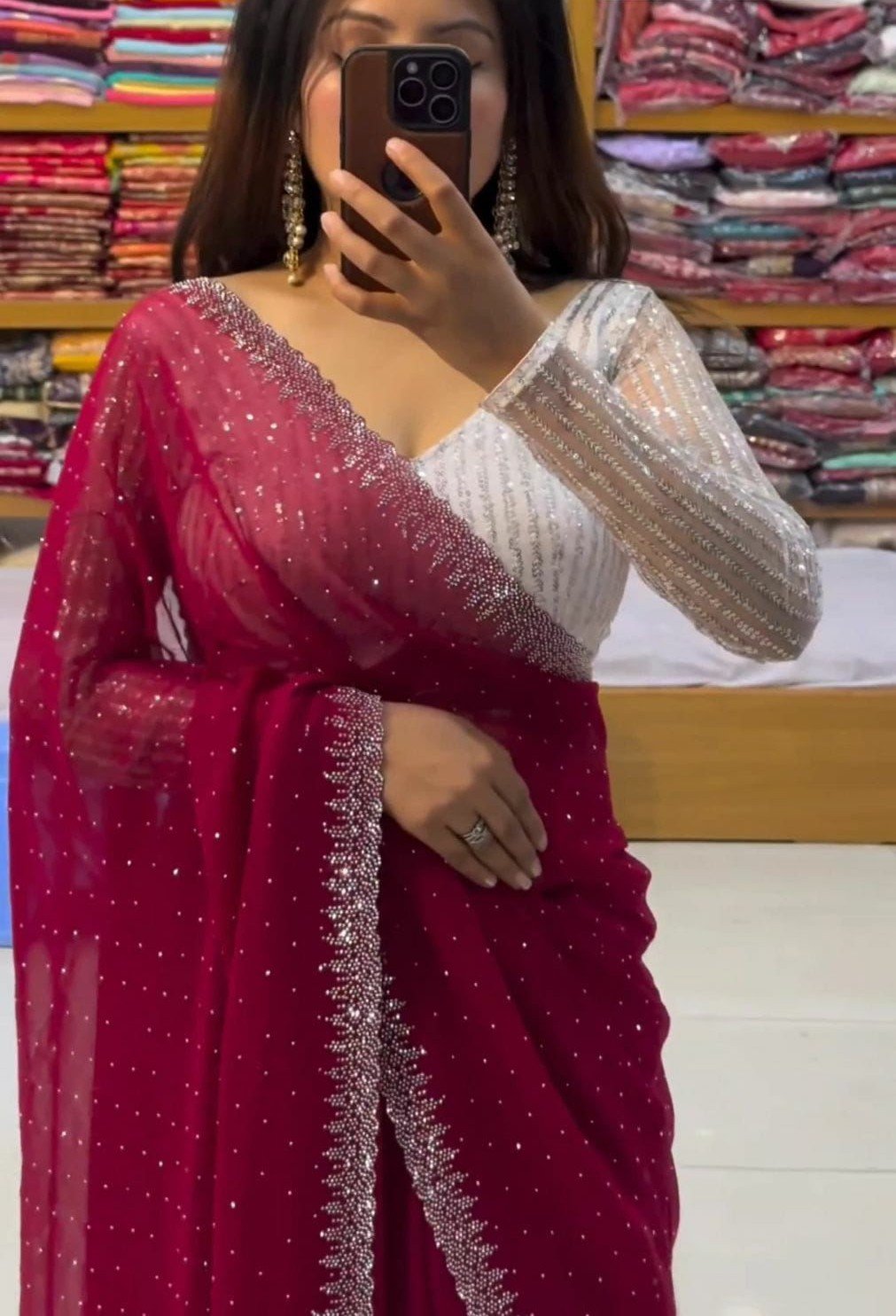 Handcrafted Chiffon Saree – Ultra-Soft Bridal & Partywear Drape (Free Size)