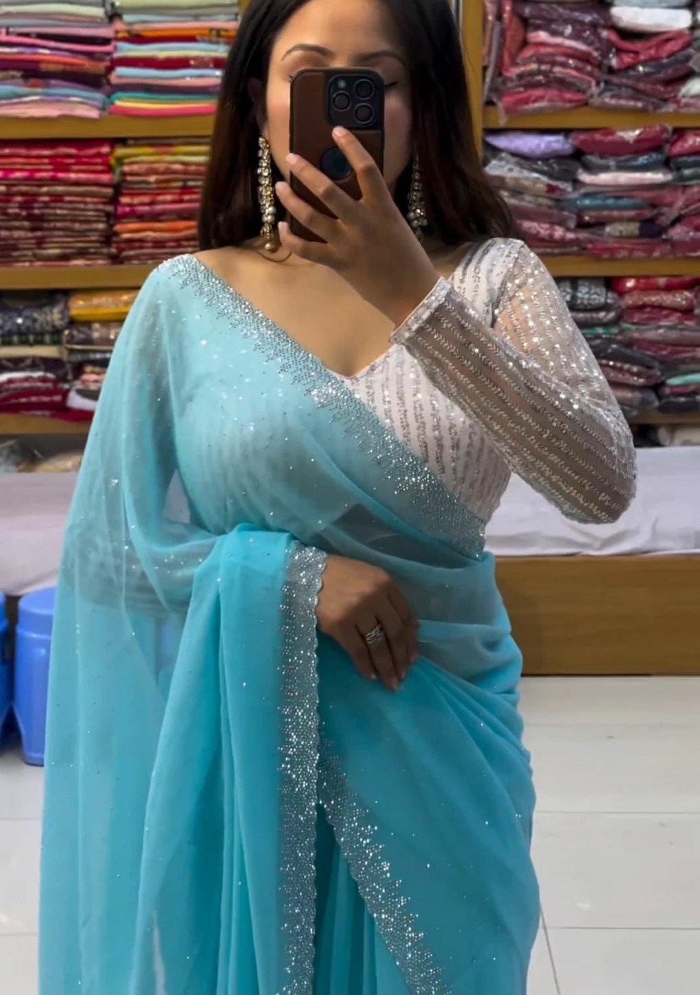 Handcrafted Chiffon Saree – Ultra-Soft Bridal & Partywear Drape (Free Size)