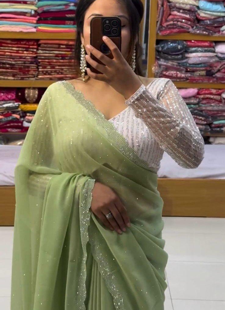 Handcrafted Chiffon Saree – Ultra-Soft Bridal & Partywear Drape (Free Size)