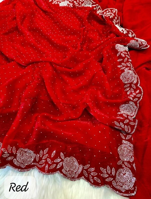 Handcrafted Satin Georgette Saree with Stone Embellishments