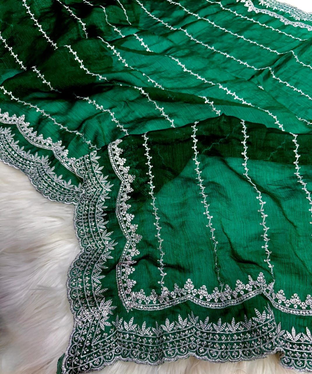 Handcrafted Satin Georgette Saree with Stone Embellishments