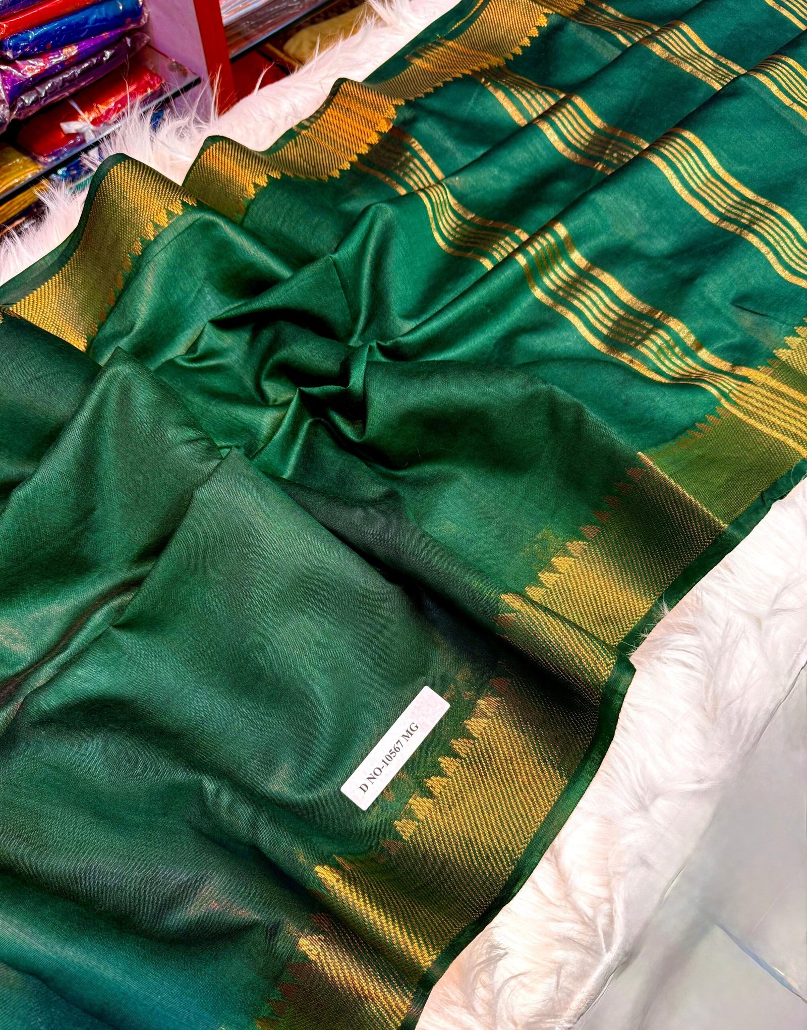 Elegant Handcrafted Bapta Tussar Mangalgiri Silk Saree with Gold Zari Border & Matching Blouse Piece