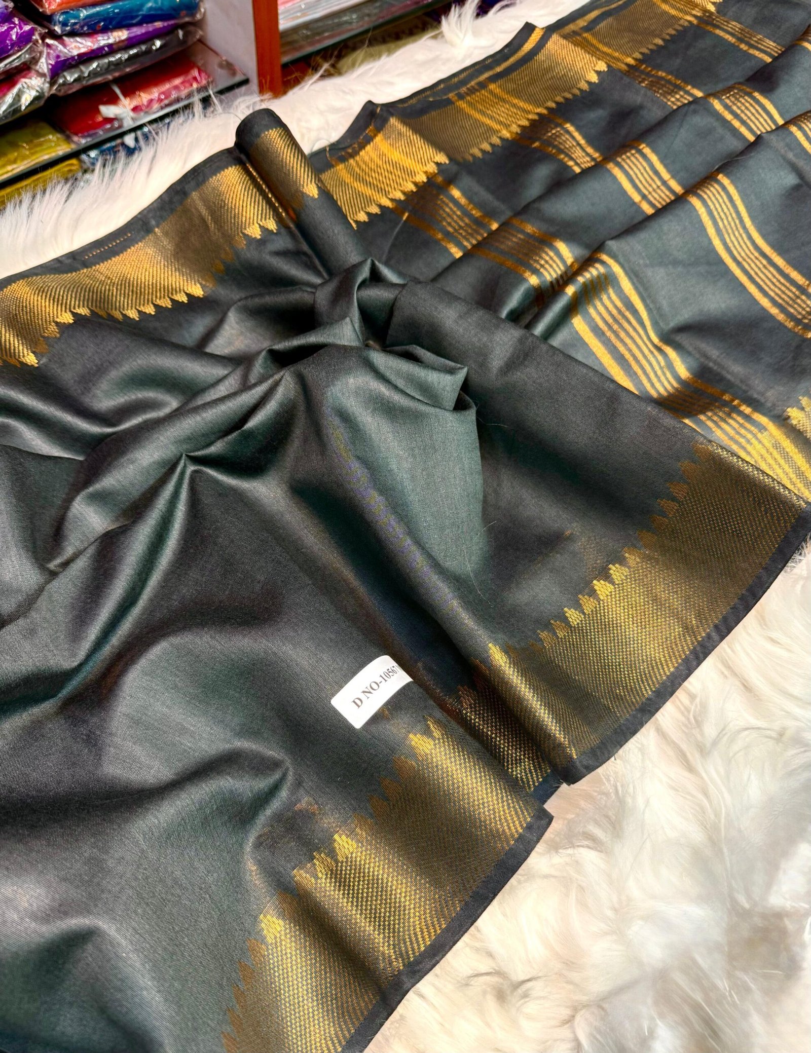 Elegant Handcrafted Bapta Tussar Mangalgiri Silk Saree with Gold Zari Border & Matching Blouse Piece