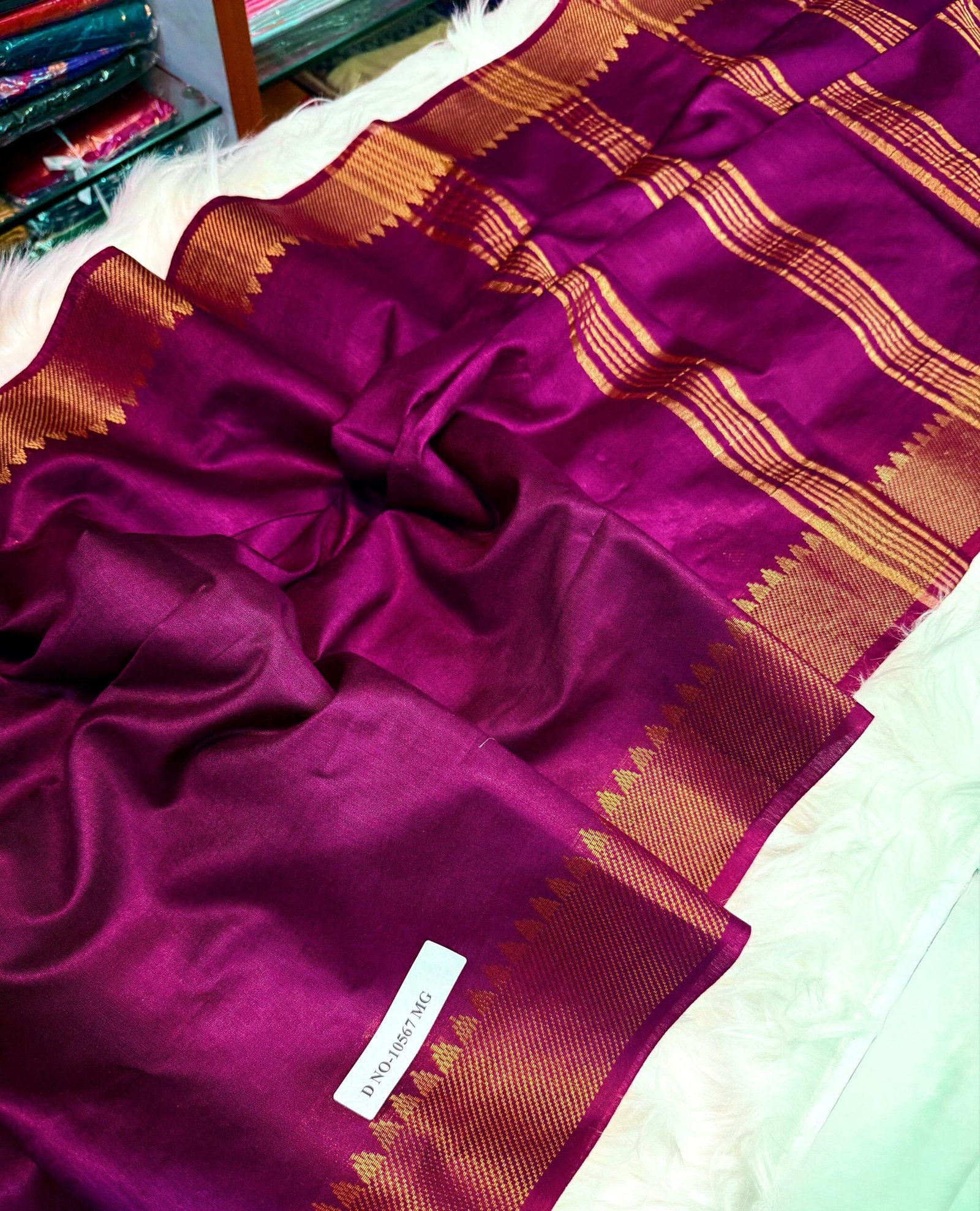 Elegant Handcrafted Bapta Tussar Mangalgiri Silk Saree with Gold Zari Border & Matching Blouse Piece