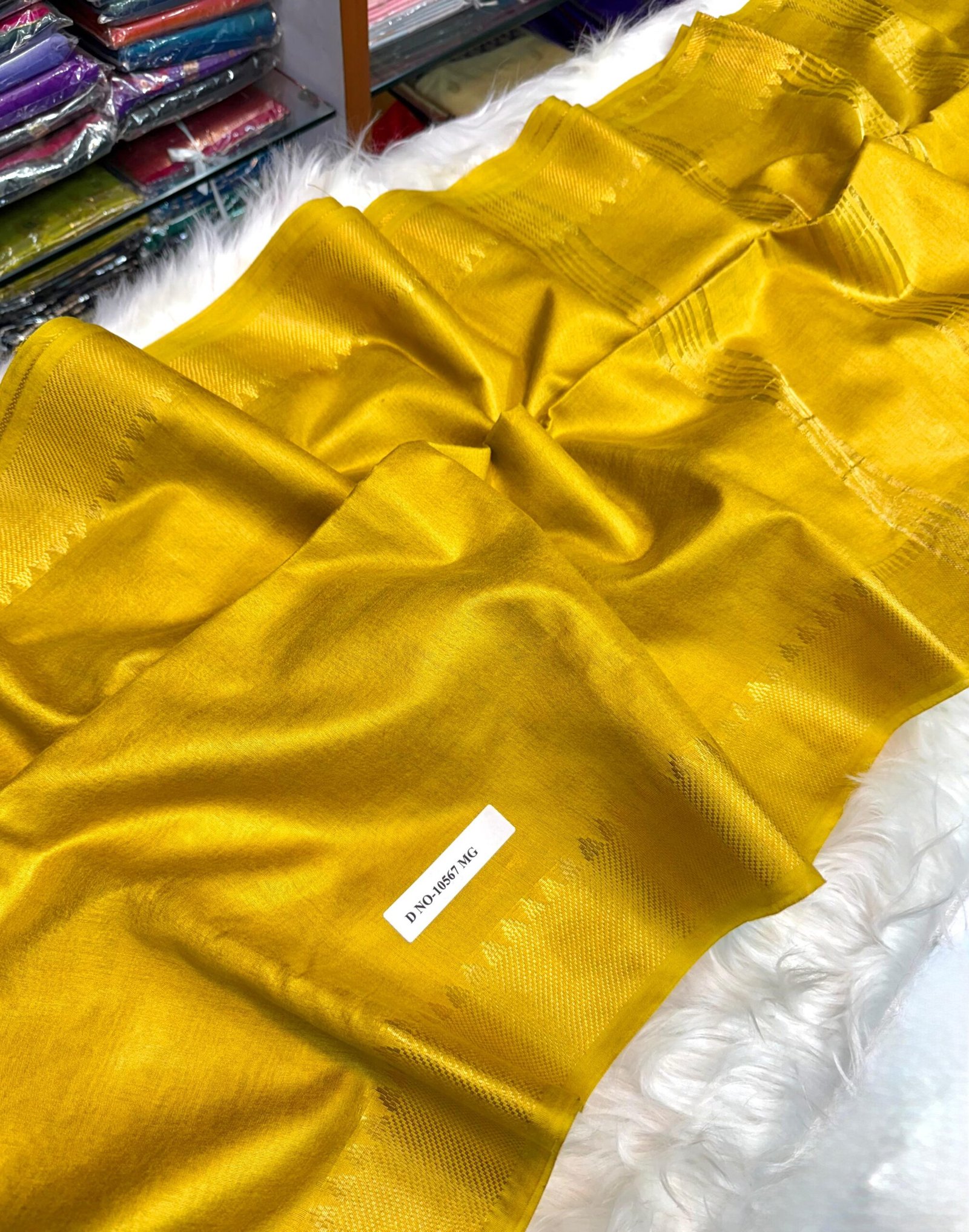 Elegant Handcrafted Bapta Tussar Mangalgiri Silk Saree with Gold Zari Border & Matching Blouse Piece