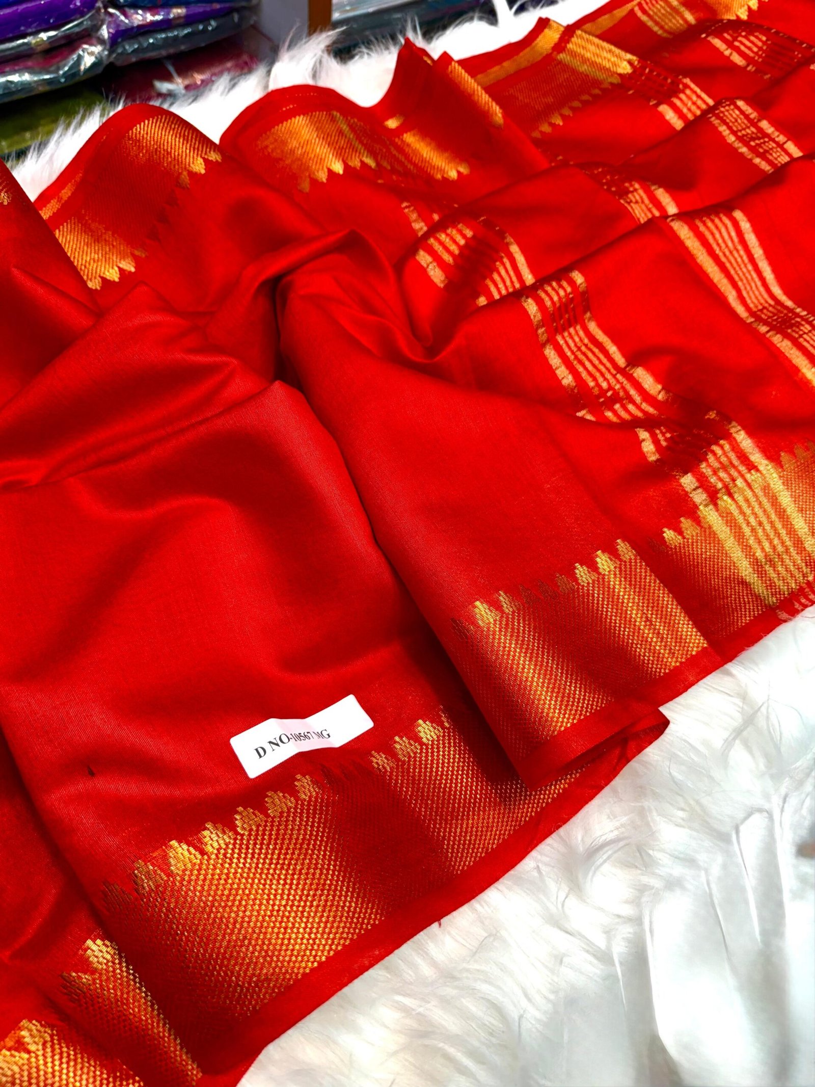 Elegant Handcrafted Bapta Tussar Mangalgiri Silk Saree with Gold Zari Border & Matching Blouse Piece