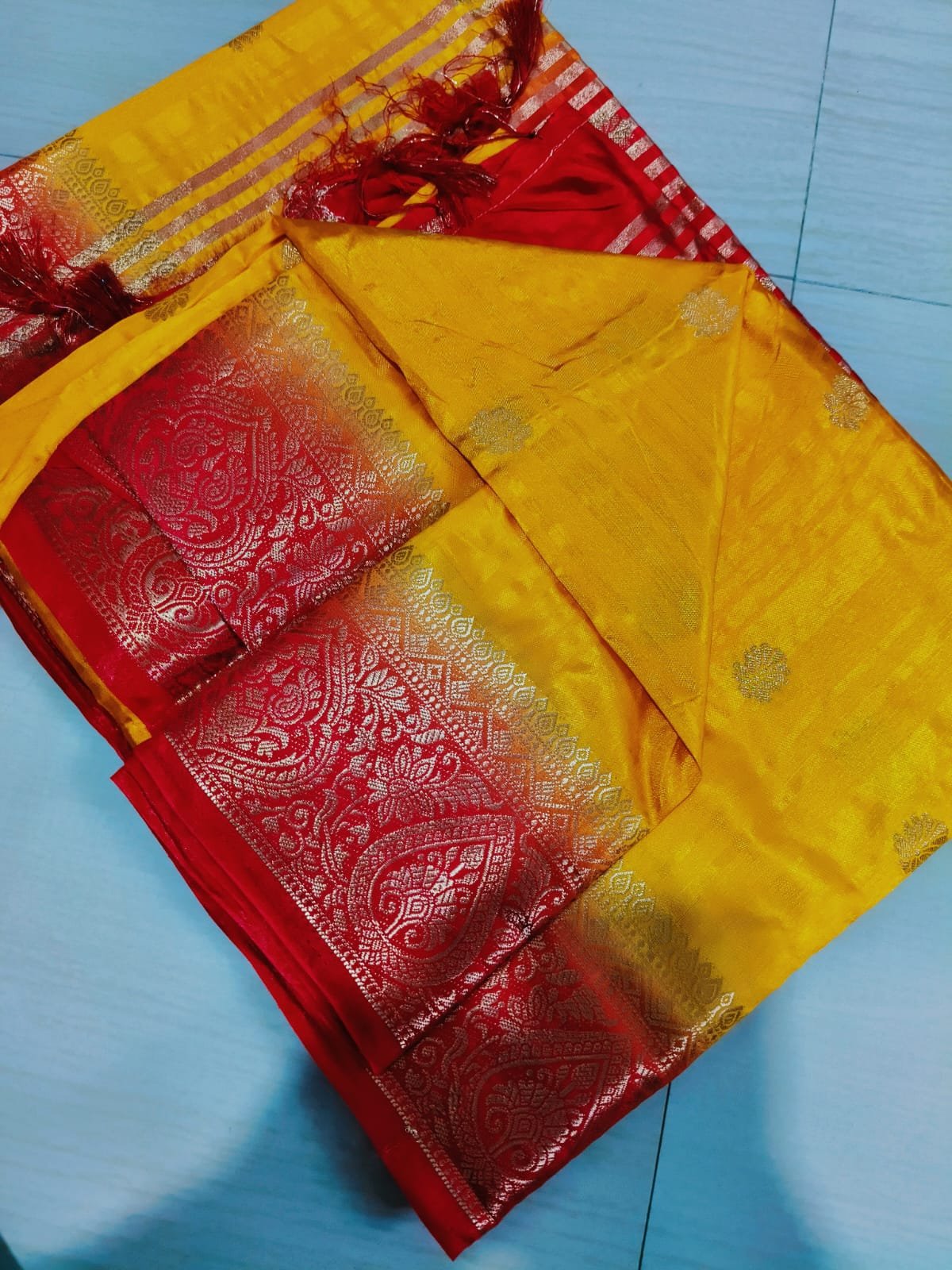 Handwoven Pure Matka Tussar Silk Saree With Zari Border & Striped Pallu (With Blouse Piece)