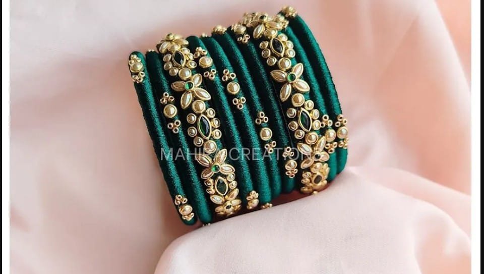 Deep Bottle Green Designer Thread Bangles