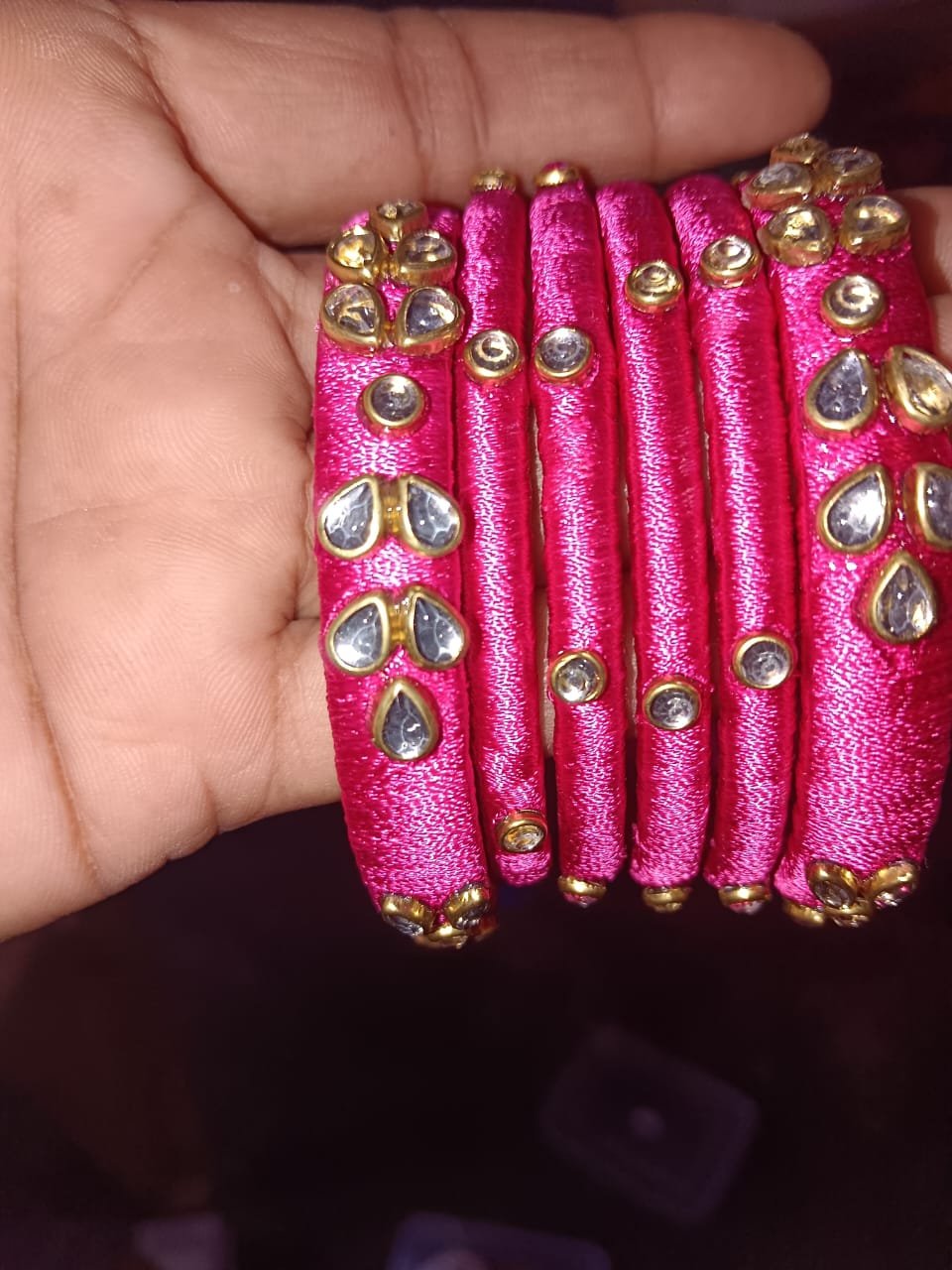 Pink Colour Designer Thread Bangles