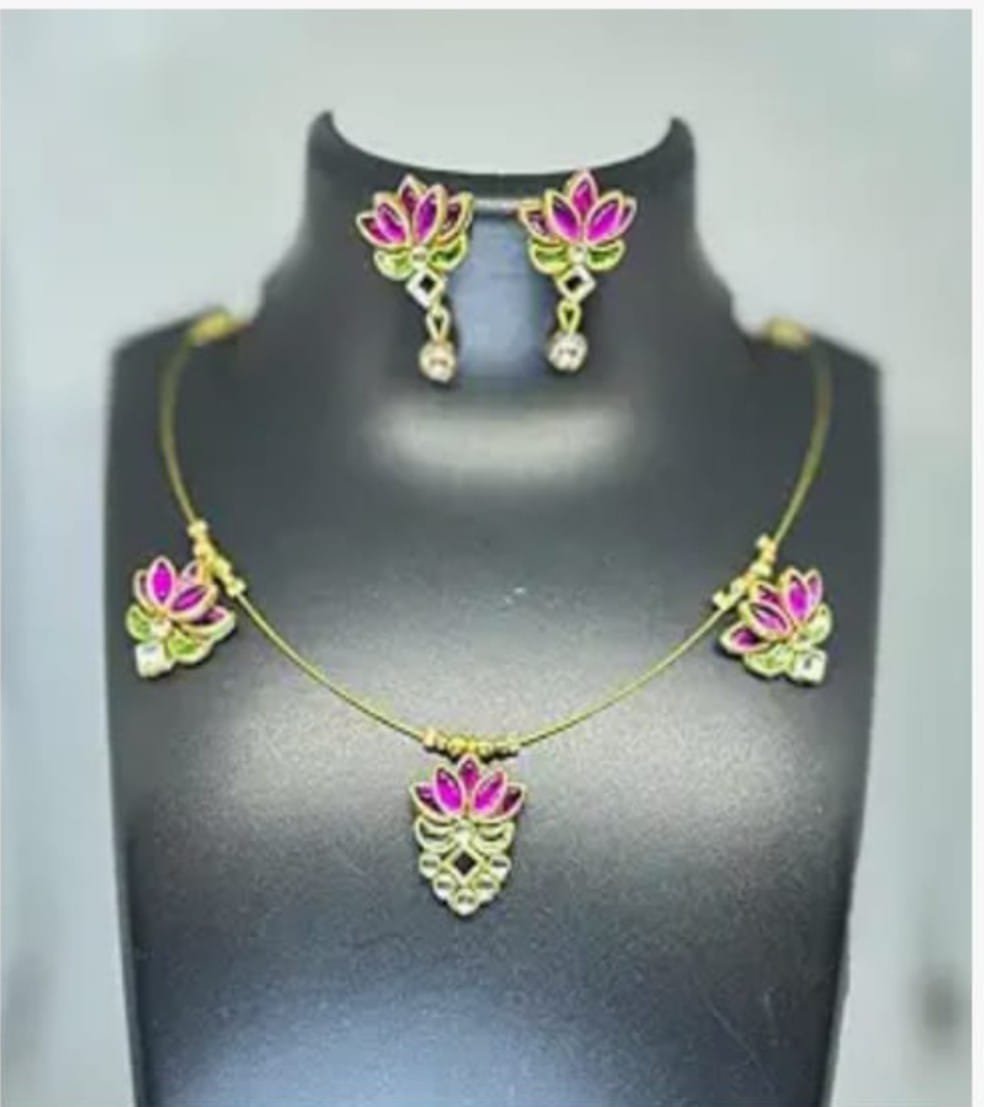 Purple Invisible Necklace Set with Elegant Lotus Stone Finish