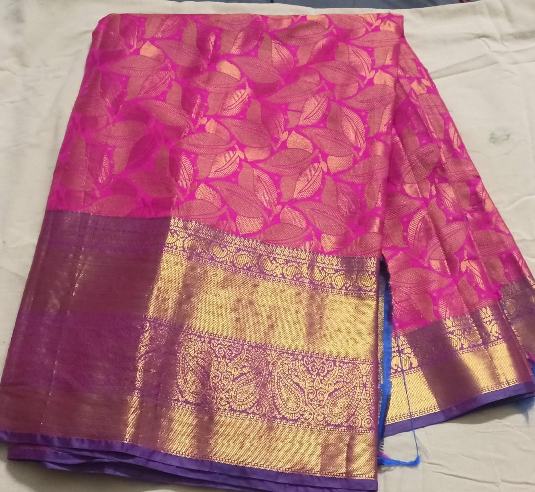 Elegant Dark Pink Pattu Saree with Golden Zari Work