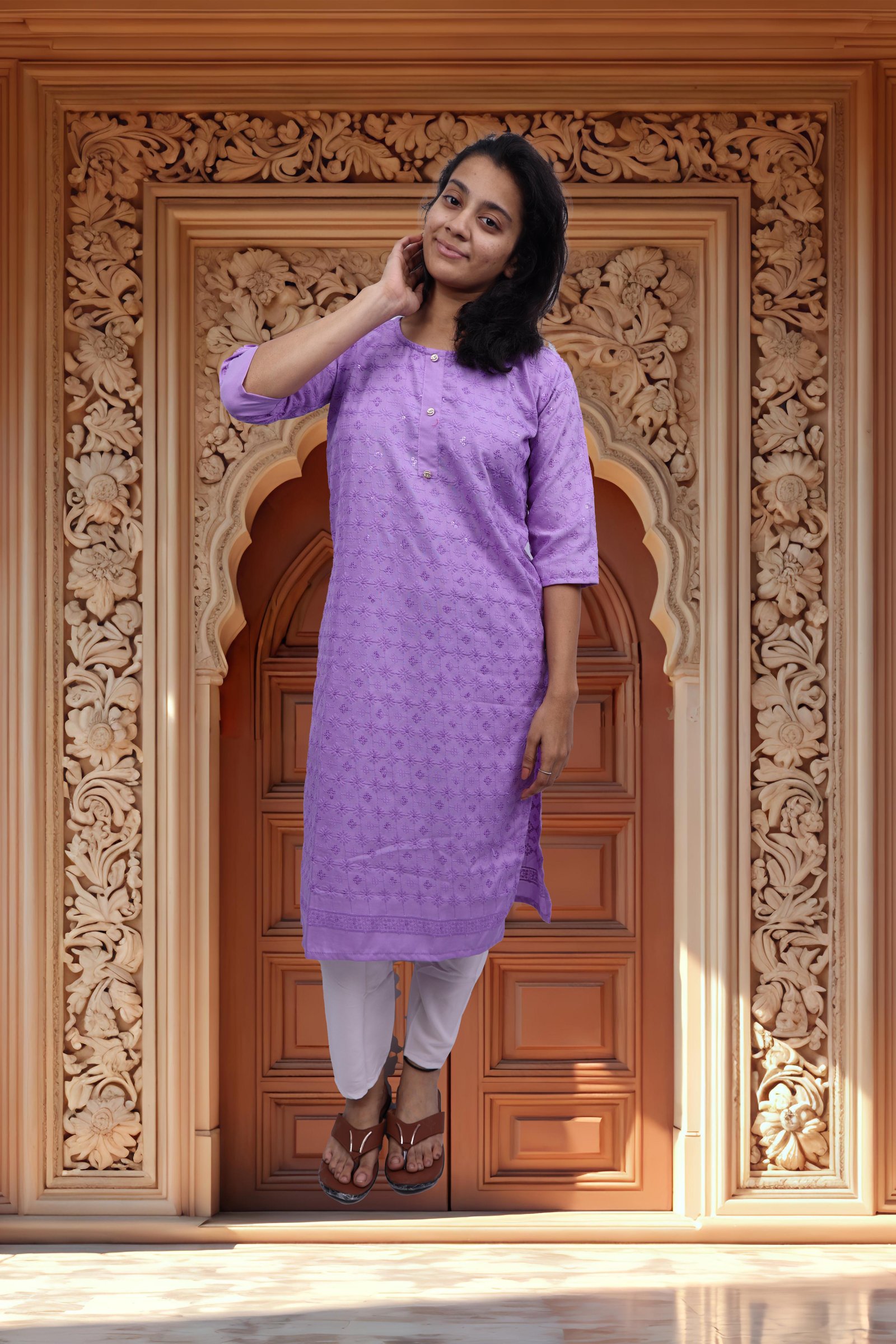 Lavender Cotton Chikankari Kurta for Women