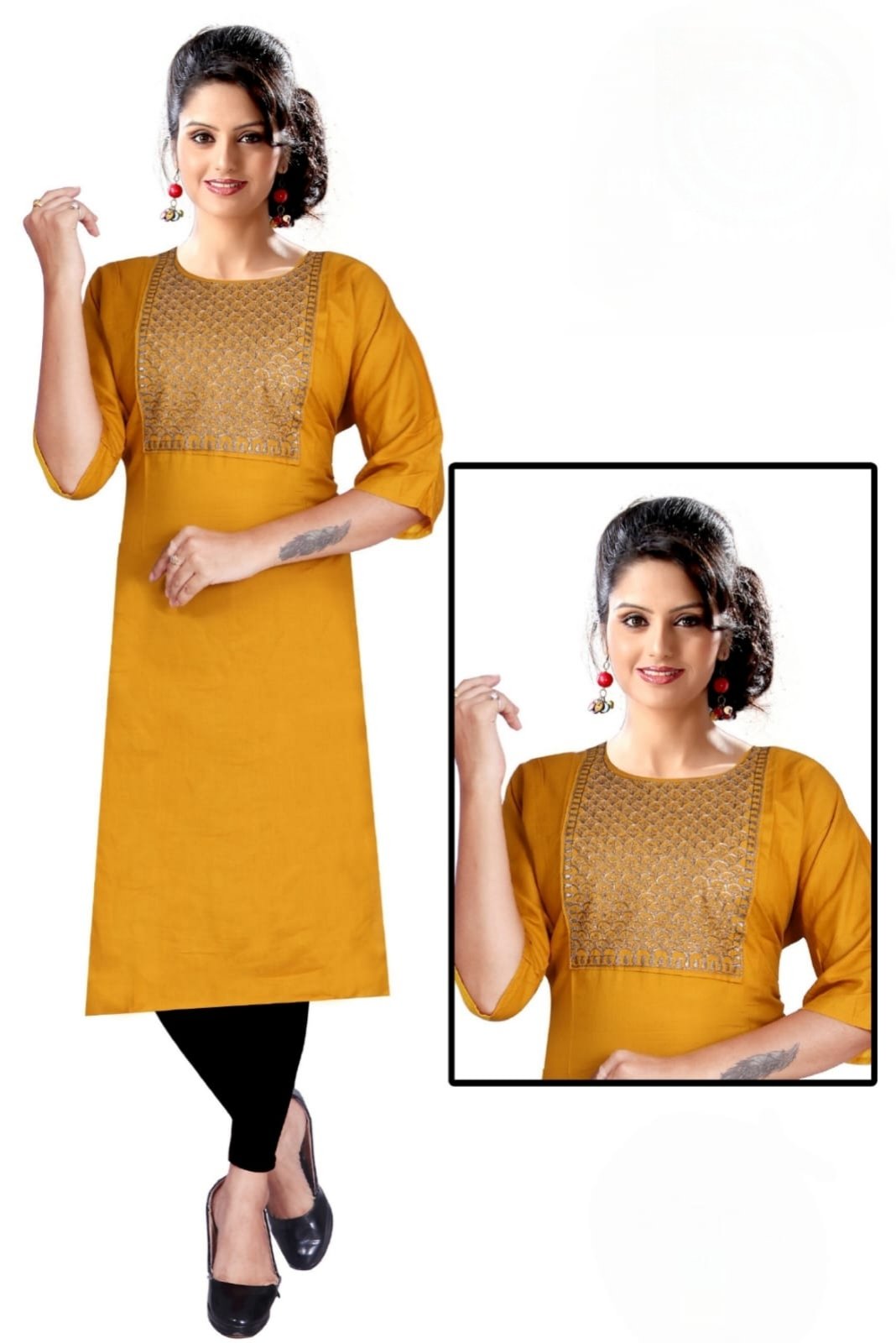 Women Straight Kurti with Embrodiary Work