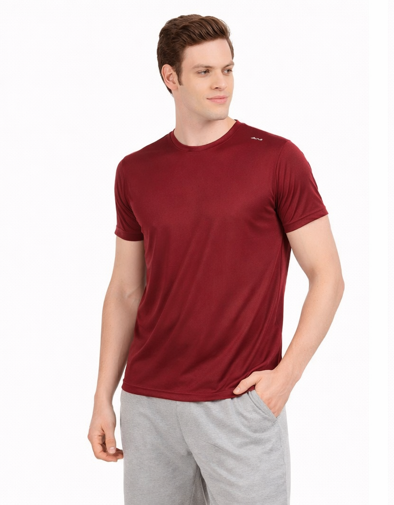 Men’s Active Flex Dry Fit Round Neck Sports T-Shirt – Maroon