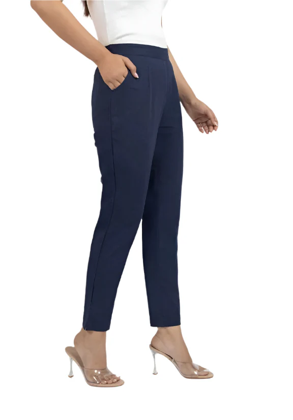 Women’s Cotton Pants Regular Fit Navy Blue | Pure Cotton Trousers for Women