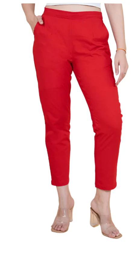 Women’s Red Cotton Straight Fit Pants | Red Cotton Pants for Women