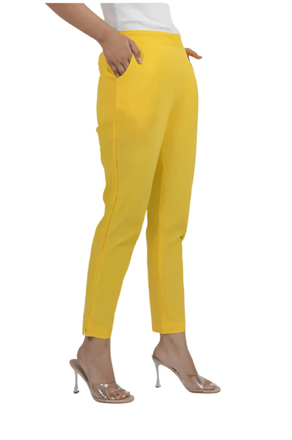 Mustard Yellow Cotton Pants for Women |  Cotton Straight Fit Pants