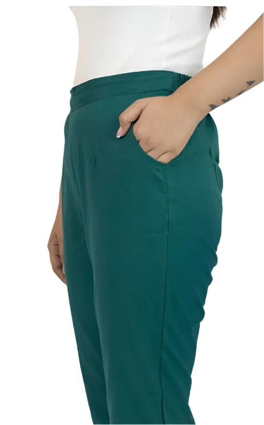 Teal Blue Pure Cotton Regular Fit Women’s Pants