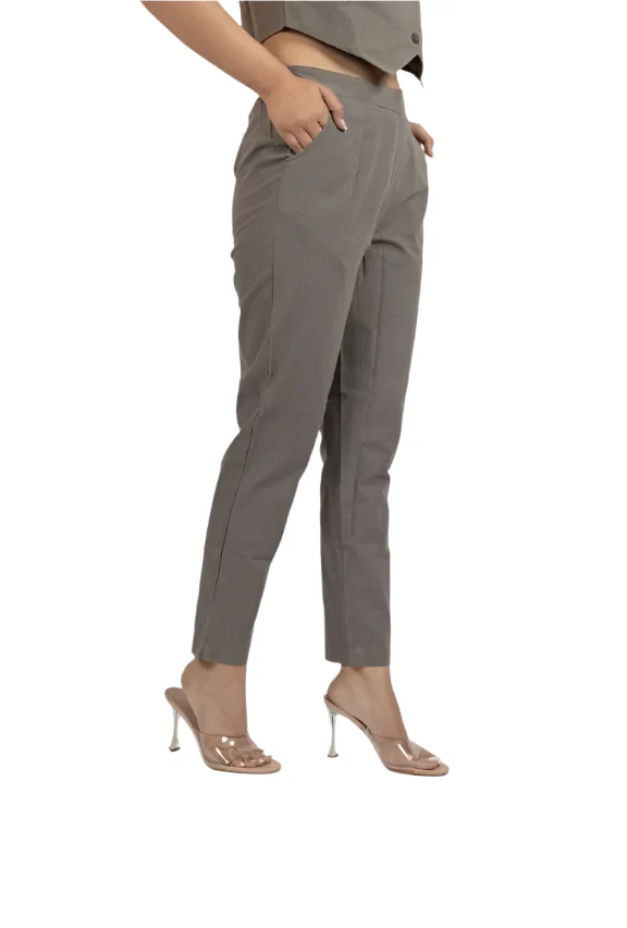 Women’s Cotton Pants Regular Fit Grey Pure Cotton Trousers for Women