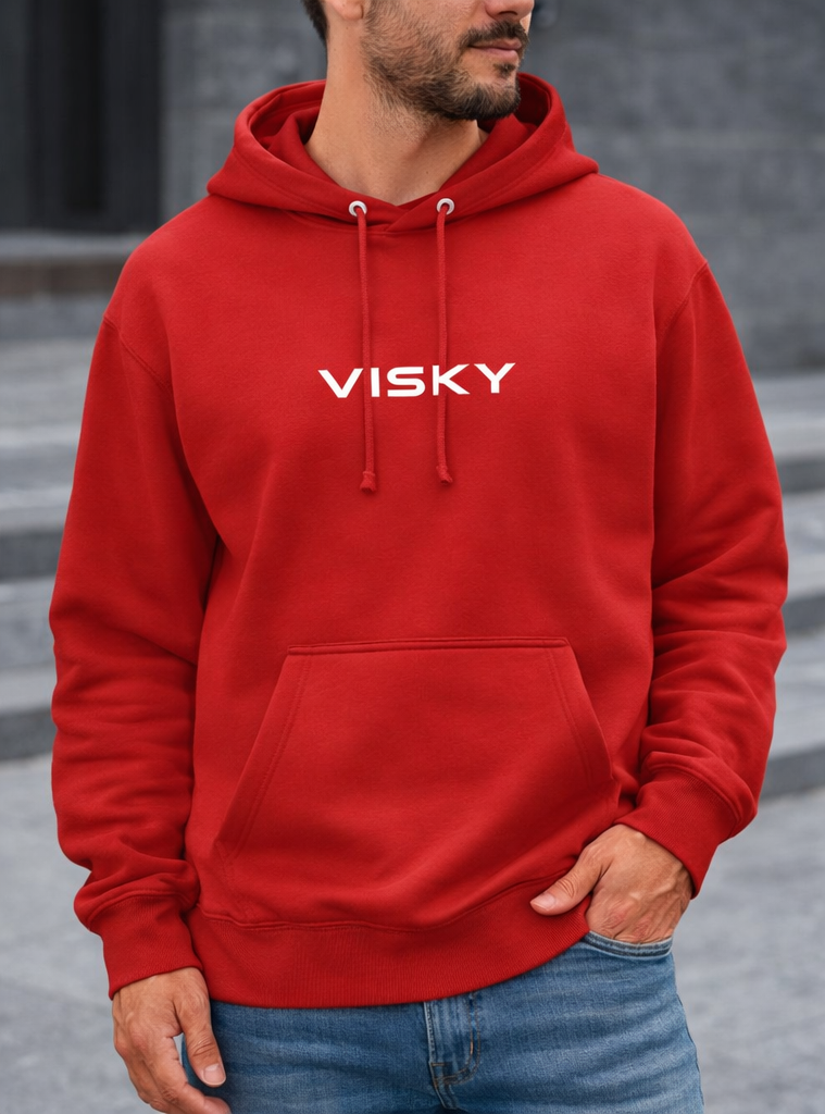 Red VISKY Hoodie for Men | Classic Red Pullover Hoodie