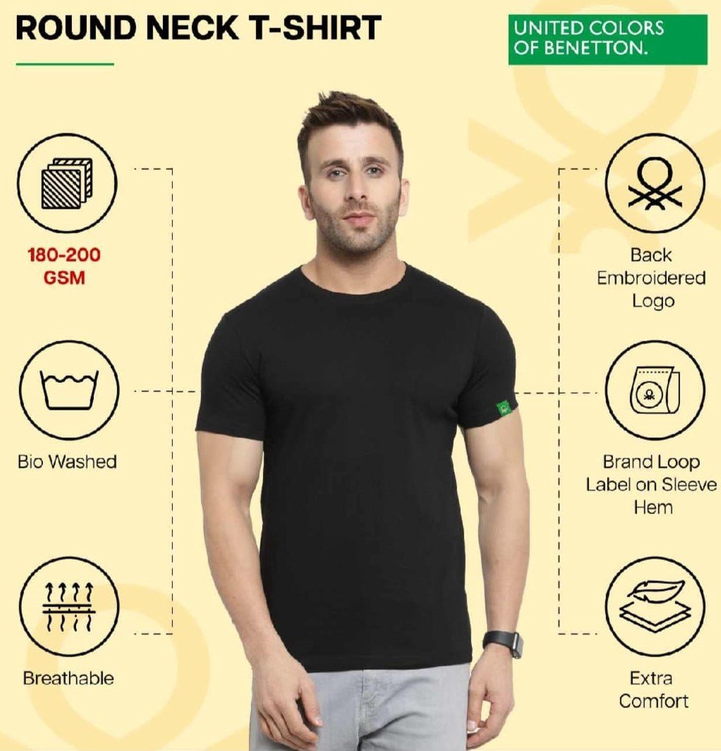 Men’s Premium Bio-Washed Cotton Round Neck T-Shirt (180–200 GSM) | Premium Men’s Solid Crew Neck Tee