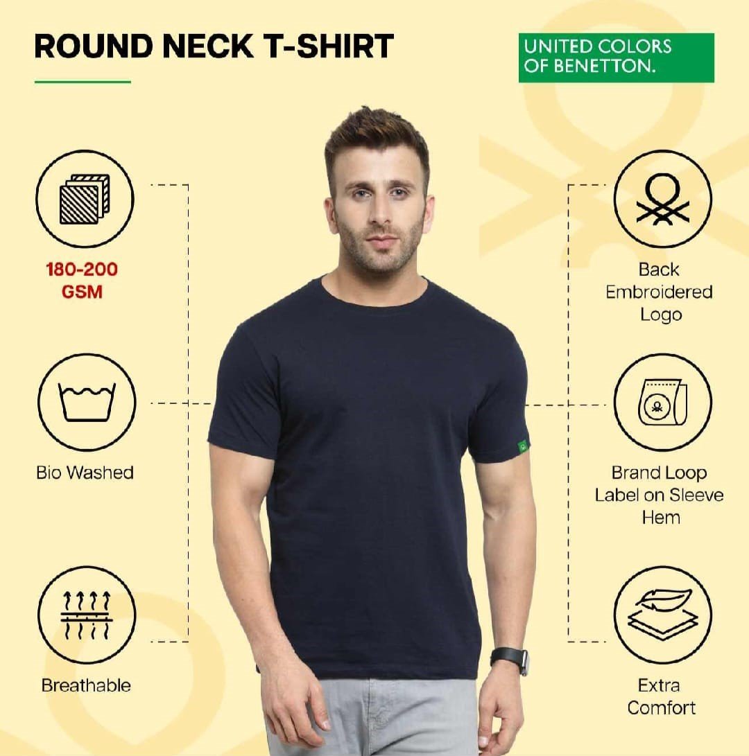 Men’s Premium Bio-Washed Cotton Round Neck T-Shirt (180–200 GSM) | Premium Men’s Solid Crew Neck Tee for Men’s Sportswear online India