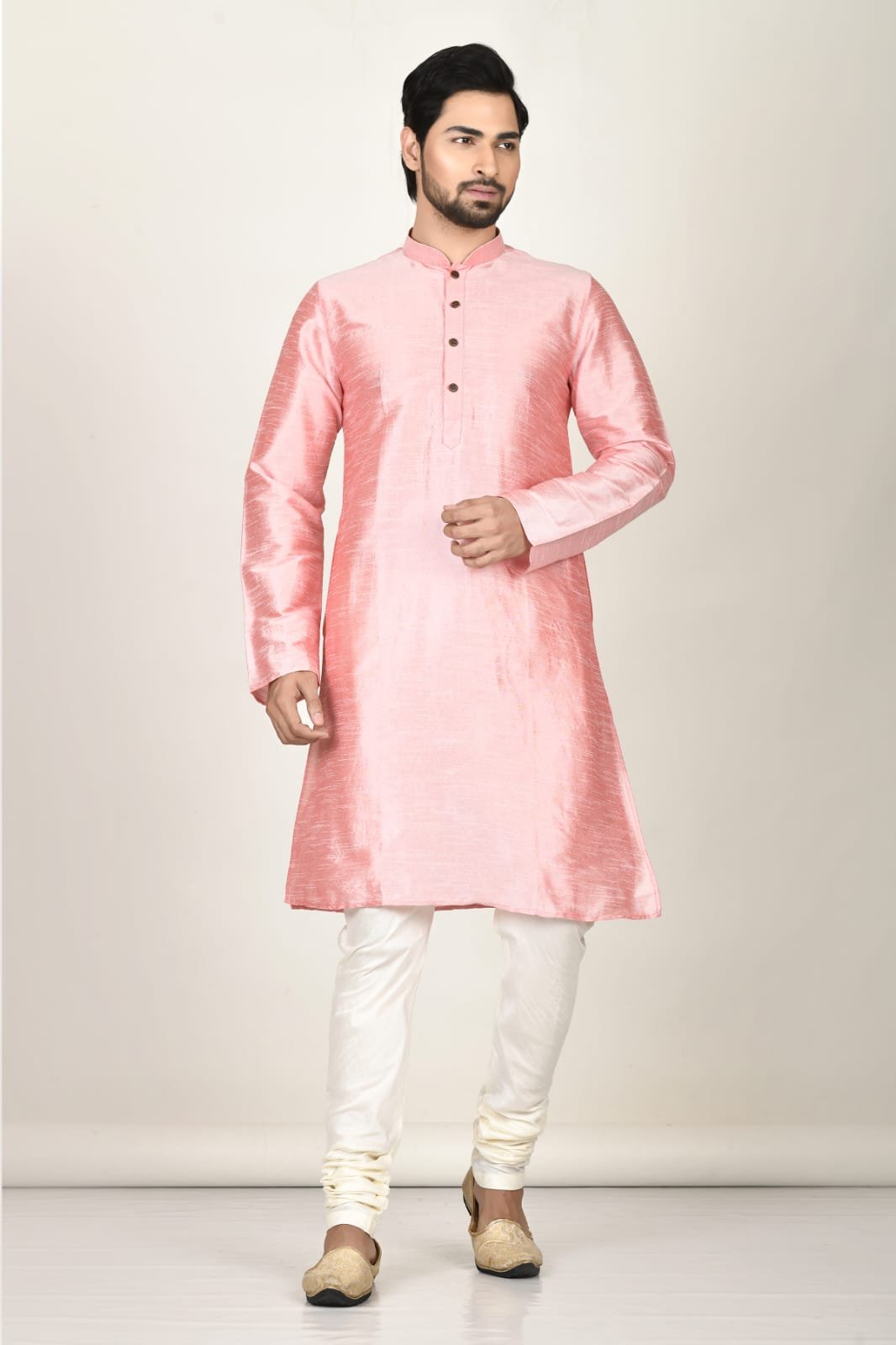 Men’s Light Pink Silk Kurta Pajama Set – Wedding & Festive Ethnic Wear for Men