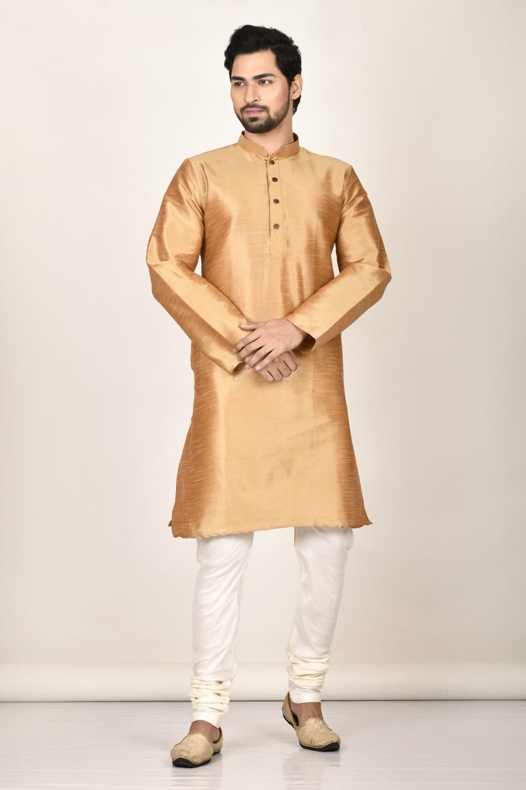 Men’s Golden Silk Kurta Pajama Set for Wedding & Festive Wear