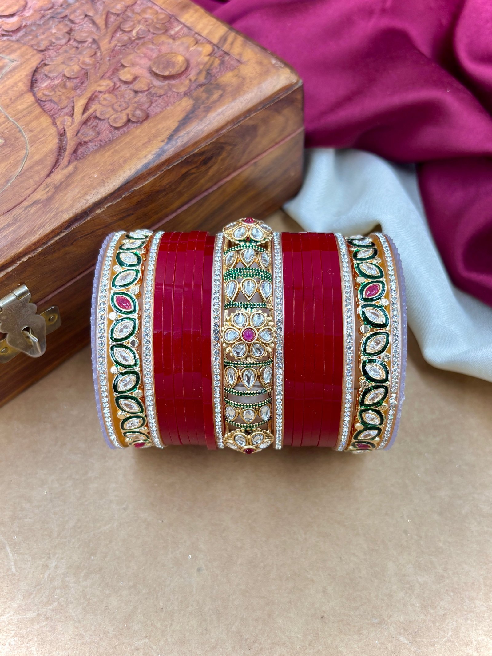 Traditional red punjabi chuda |  Polki Kundan Punjabi Bridal Chuda
