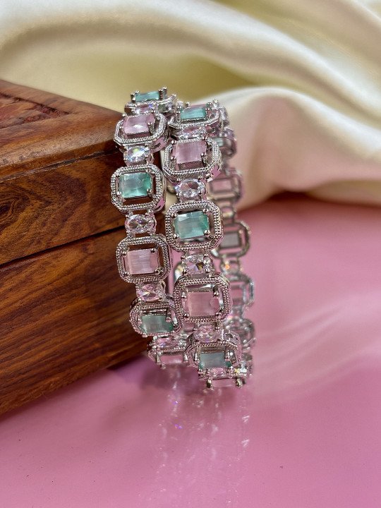 Pink Stone American Diamond Designer Kada Bangles