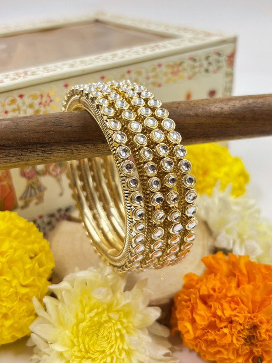 Wedding Chuda Gold Plated Kundan Stone Bangles Set and  Festive Wear.