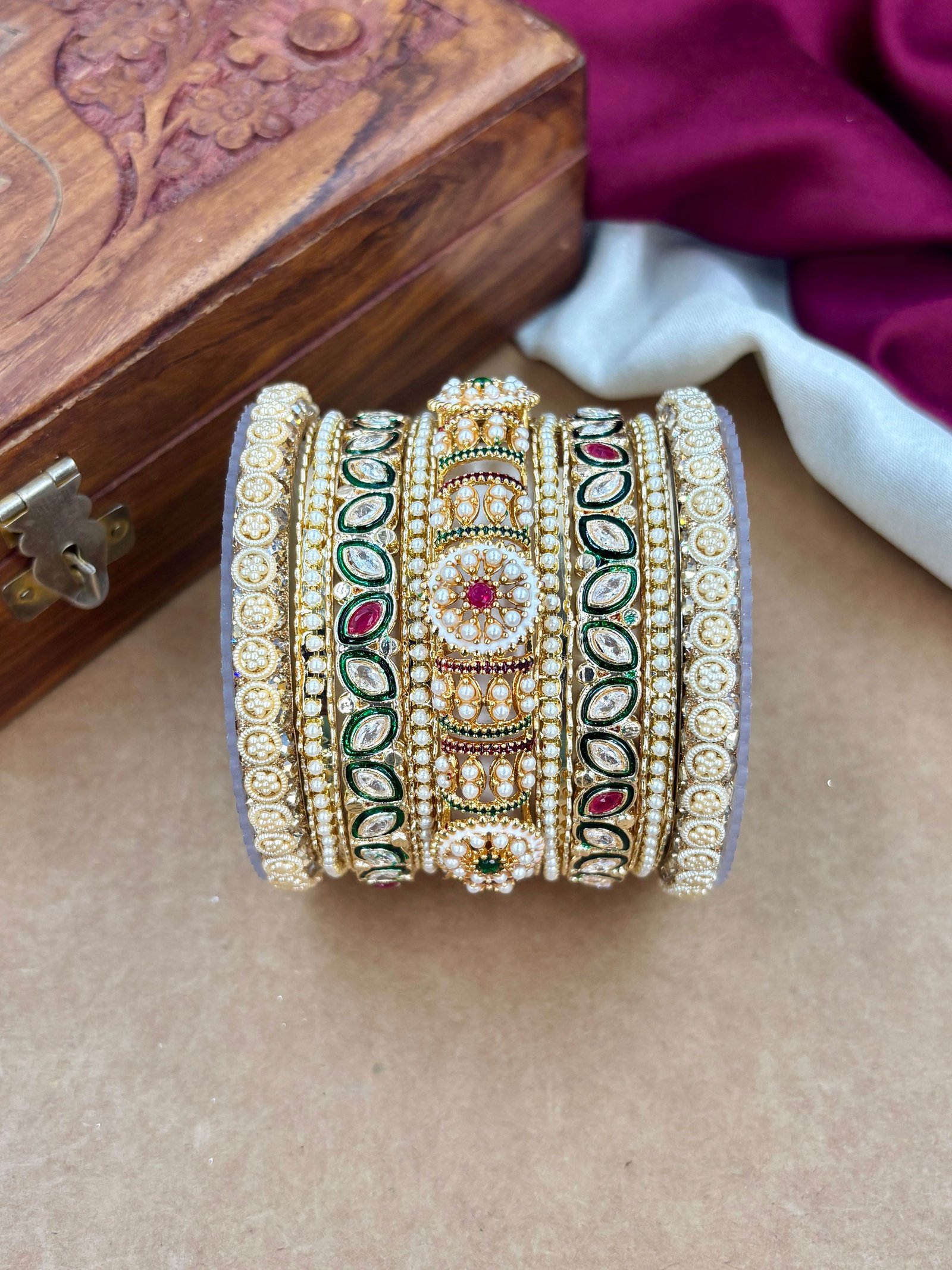  Traditional Meenakari Pearl Bangles Set