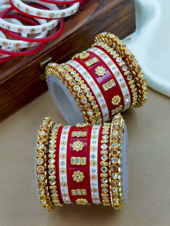 Wedding Chuda Royal Austrian Stone And Acrylic Rajwadi Bridal Chuda Bangles Set(2 PIECE)