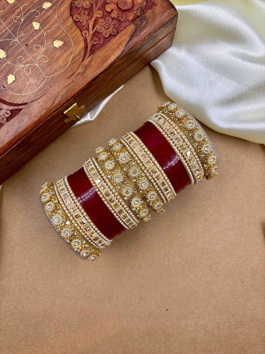 Traditional Cherry Red Punjabi Wedding Chuda