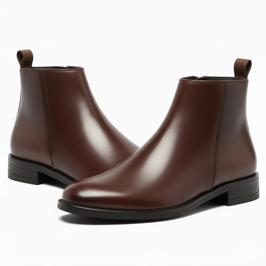 Premium Men Leather Chelsea Boots with TPR Sole | Genuine Leather Slip-On Ankle Length Boots | Stylish & Comfortable Formal/Casual Boots for Men & Boys