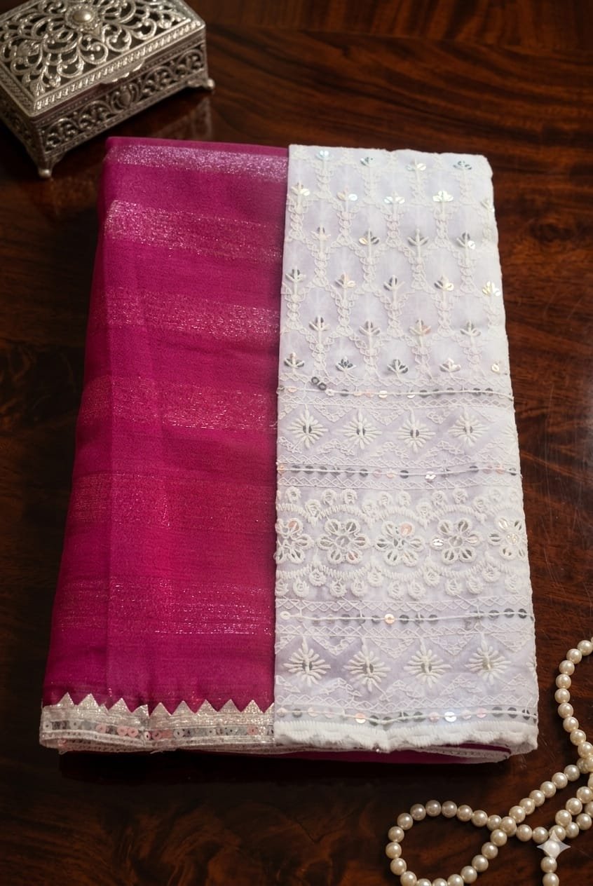 Elegant Linen Cotton Saree for Women with White Embroidered Border for Ethnic Wear online India