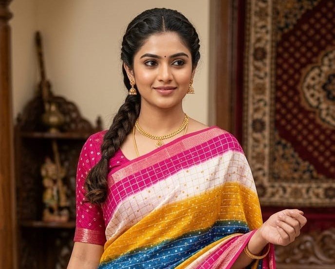 Elegant Multicolor Cotton Blend Printed Saree with Contrast Border & Blouse Piece for Ethnic Wear online India