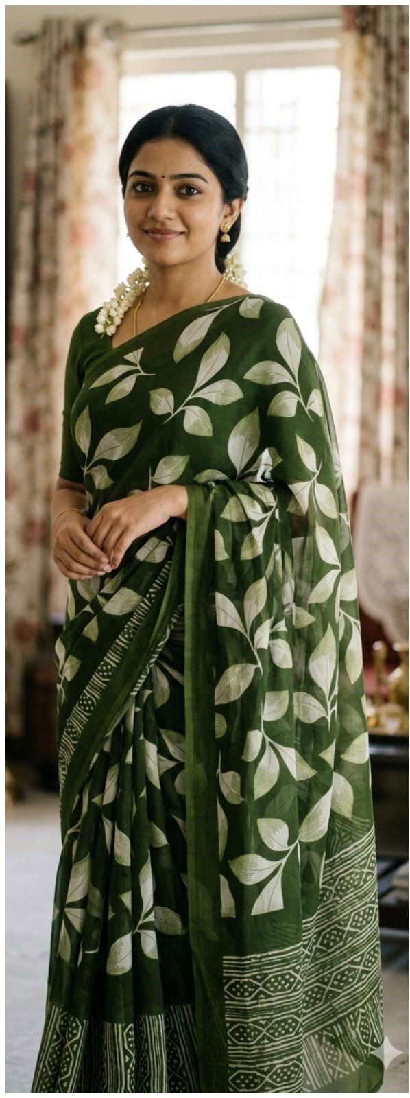 Women’s Soft Georgette Leaf Print Saree with Designer Border for Ethnic Wear online India