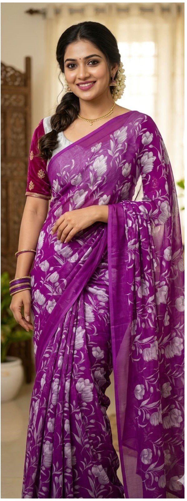 Women’s Soft Georgette Leaf Print Saree with Designer Border for Ethnic Wear online India