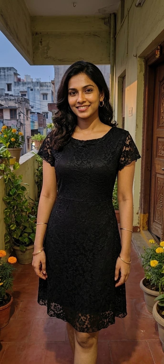 Women Elegant Black Lace Fit & Flare Dress