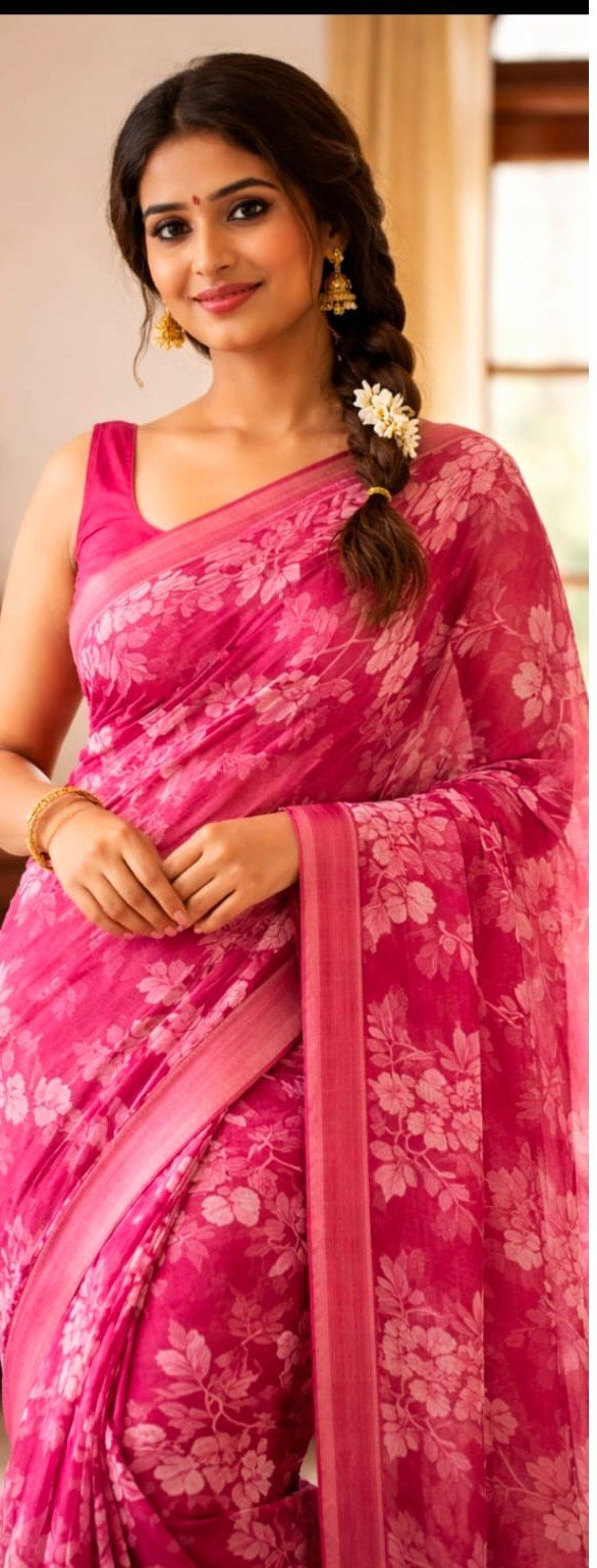 Elegant Floral Printed Sarees with Contrast Border for Ethnic Wear online India