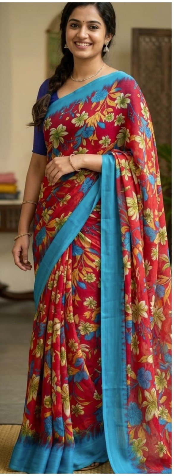 Elegant Floral Printed Sarees with Contrast Border for Ethnic Wear online India